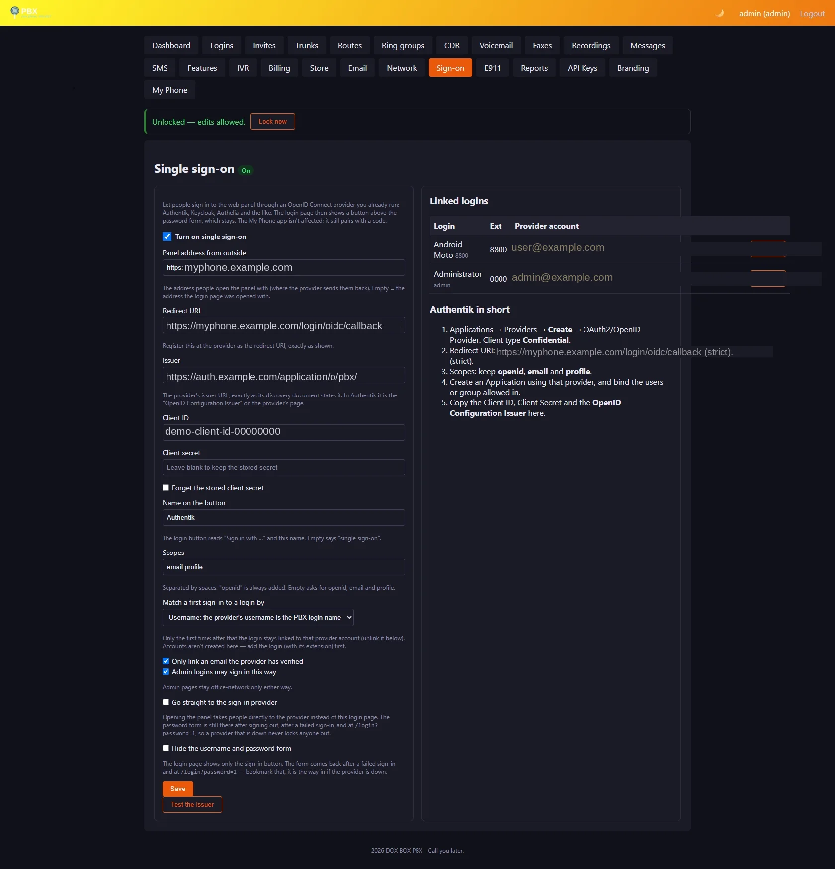 Admin panel Sign-on page